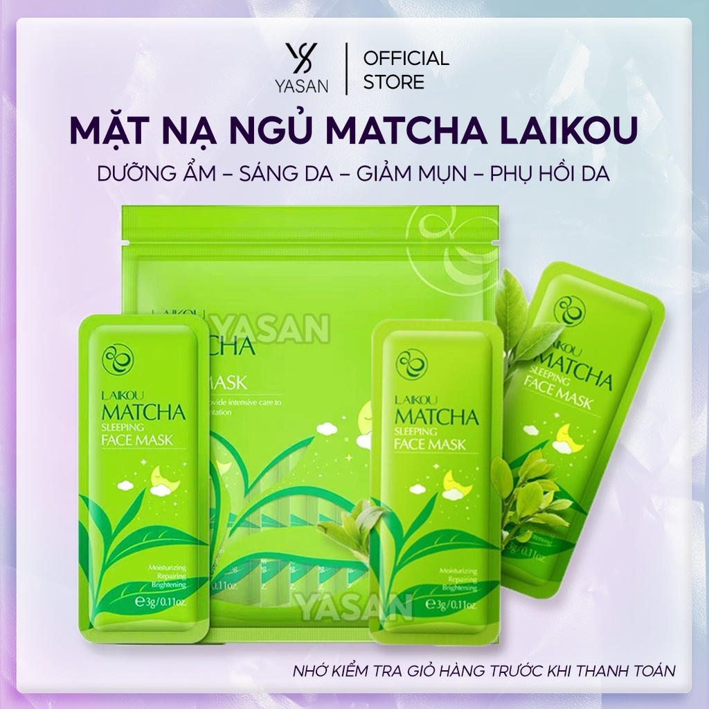 Mặt nạ ngủ Matcha LAIKOU mask dưỡng ẩm làm sáng da chống lão hóa giảm mụn kết hợp phục hồi da Yasan