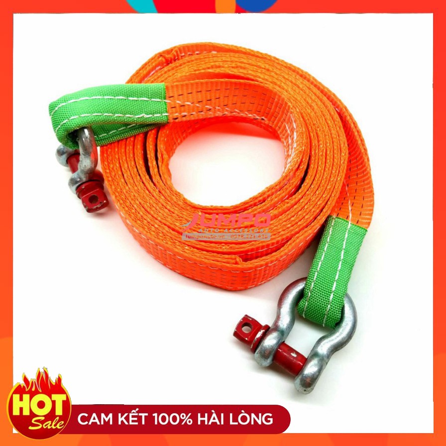 Cáp kéo cứu hộ ô tô 5 tấn 6 mét bản 50mm may 2 lớp ( tặng túi vải + hai ma ní omega)