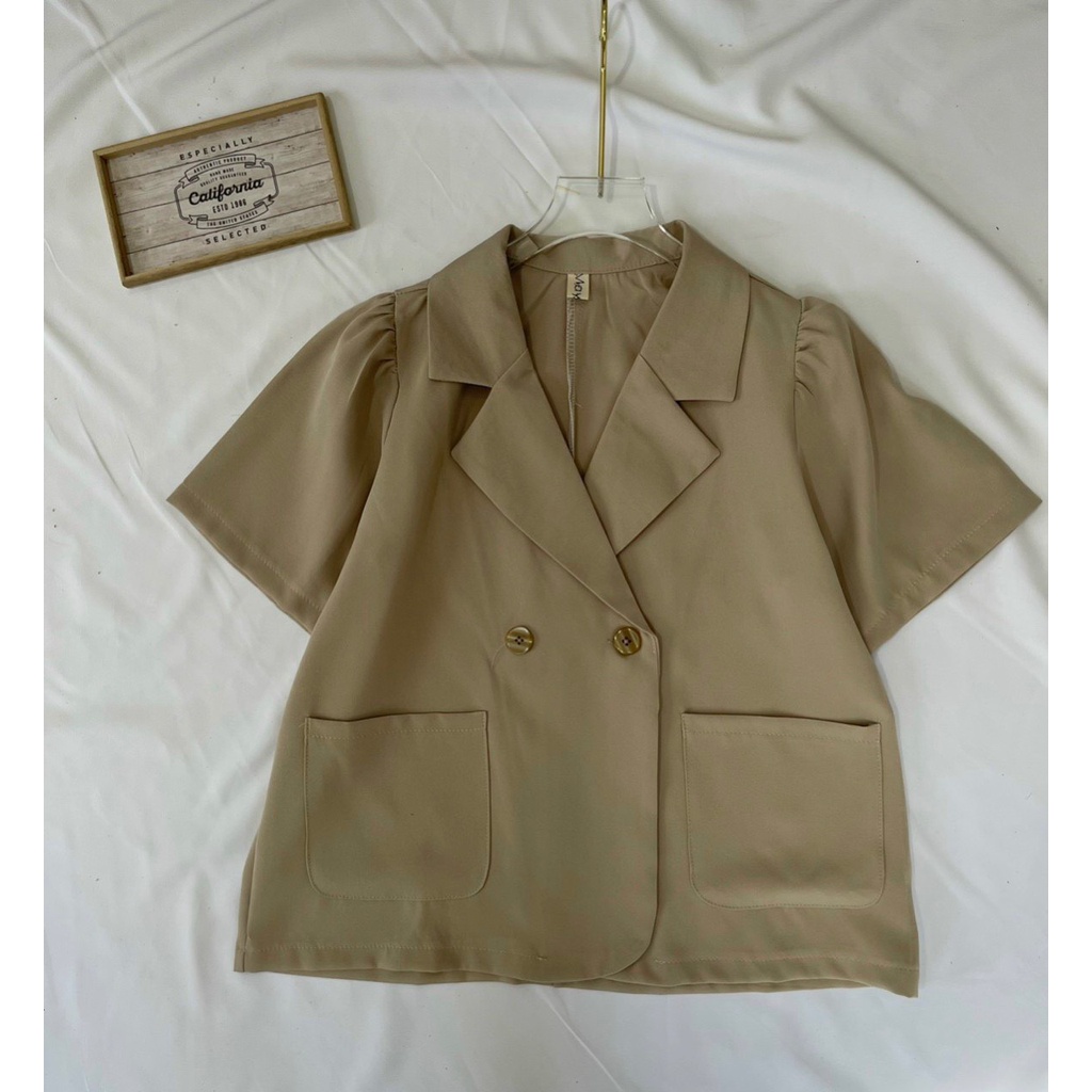 Áo blazer nữ tay ngắn kiểu dáng croptop thanh lịch cho nữ, áo khoác Blazer nữ cộc tay dáng ngắn croptop kiểu vest M2274