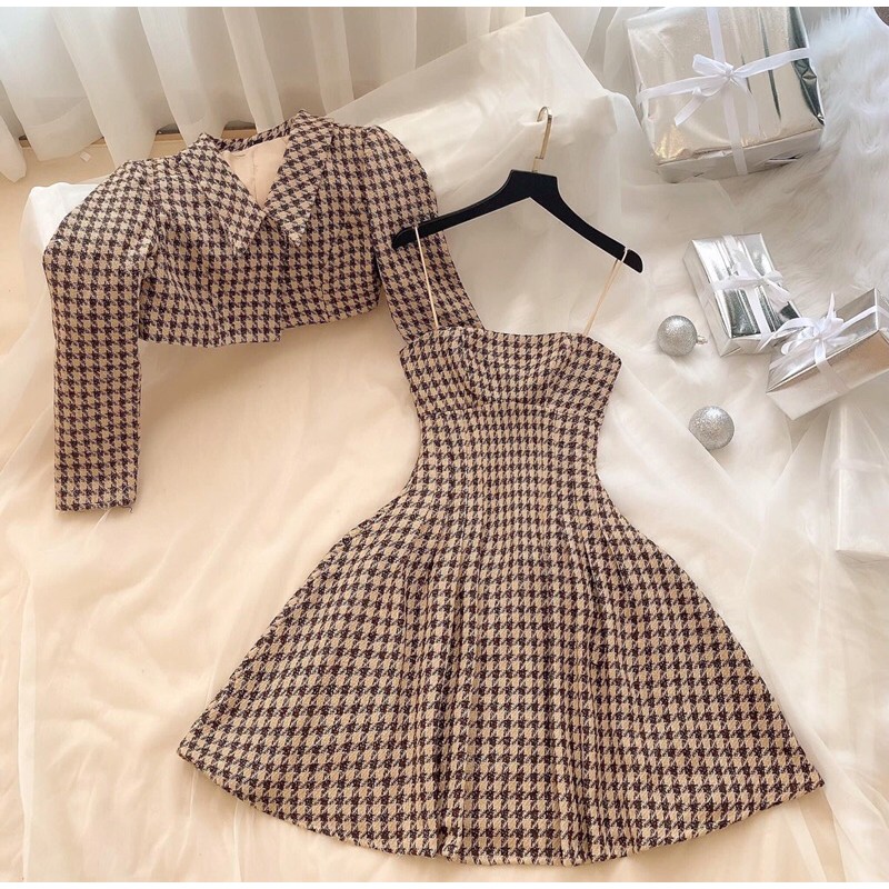 SET ÁO DẠ NGẮN VAY HAI DÂY DÁNG XOÈ