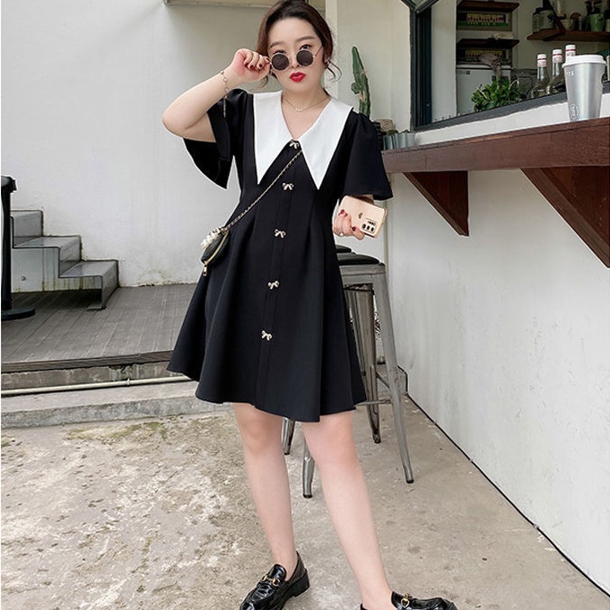 Plus Đầm Cổ Chữ V Thắt Nơ Phong Cách Retro Cho Nữ