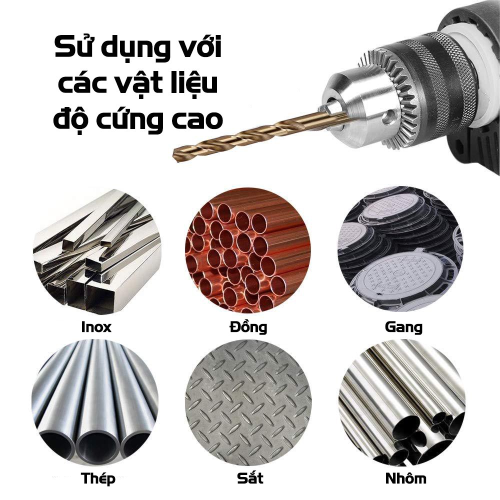 Mũi Khoan Xoắn MẠ TITAN Chân Tròn 6.0mm-10mm Chất Liệu HSS Chuyên Dụng Khoan Inox, Sắt, Thép