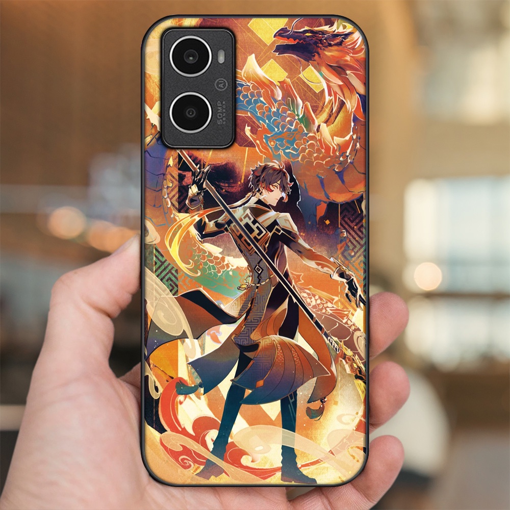 Ốp lưng Oppo A96 4G viền đen in hình Zhongli Genshin Impact