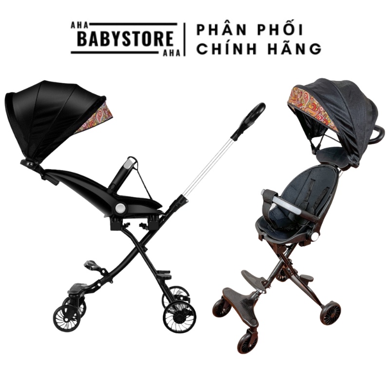 Xe đẩy gấp gọn 2 chiều có mái che M8 màu đen