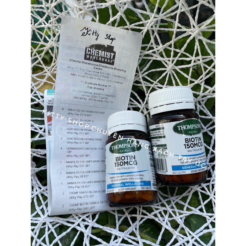 THOMPSON’S BIOTIN 150MCG LỌ 100 VIÊN CHÍNH HÃNG