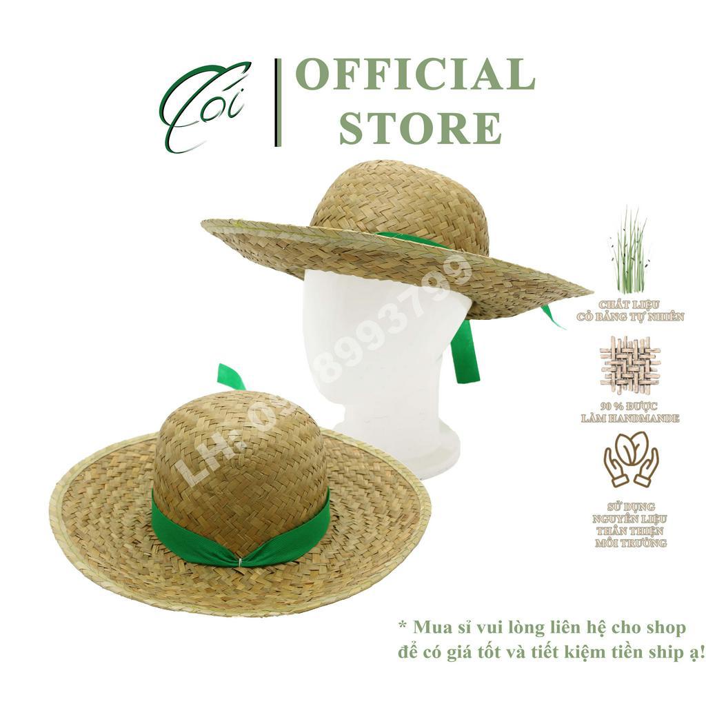 Nón Cói, Nói du lịch, Nón đi biển, Nón basic đầu tròn đai vải thắt nơ màu xanh lá