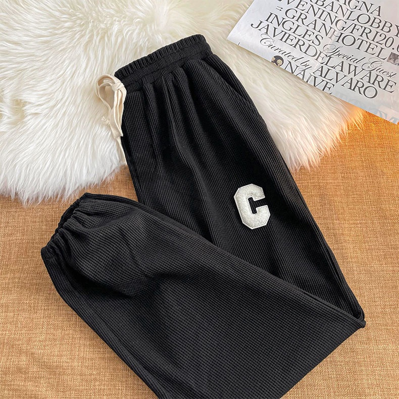 Quần Jogger Tổ Ong Chữ C Quần ống Rộng Bo Gấu Thể Thao Unisex Dày Dăn Phong Cách Hàn Quốc