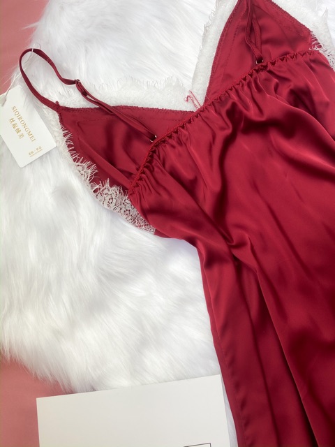 [CÓ MÚT NGỰC]  SX149 - váy ngủ sexy hai dây lụa phối ren đính nút bọc sắc sảo - KELLY WANG | BigBuy360 - bigbuy360.vn