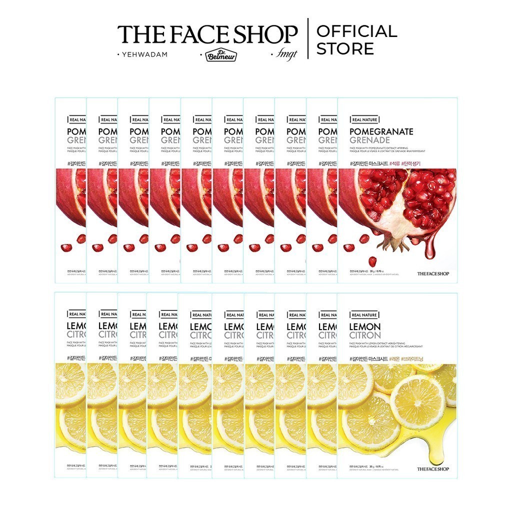 [Mã FMCGMALL giảm 8% đơn 250K] Combo 20 Miếng Mặt Nạ Giấy TheFaceShop Real Nature Lemon & Pomegranate 20gx20