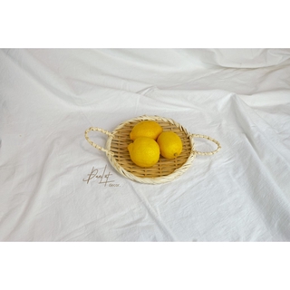 Đĩa, khay tre đan mộc có quai size nhỏ phong cách Hàn Quốc - Bamboo dish, bamboo strainer with handle