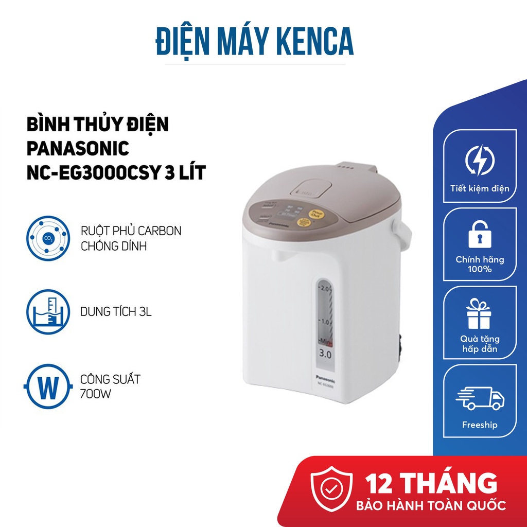 Bình Thủy Điện Panasonic NC-EG3000CSY - Bảo Hành 12 Tháng - Hàng Chính Hãng - Trắng ĐIỆN MÁY KENCA