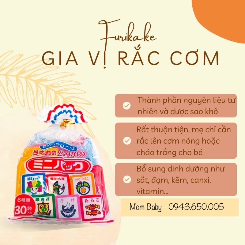 Gia vị rắc cơm Tanaka Furikake nội địa Nhật cho bé ăn dặm 6 vị gồm 30 gói nhỏ (date 2023)
