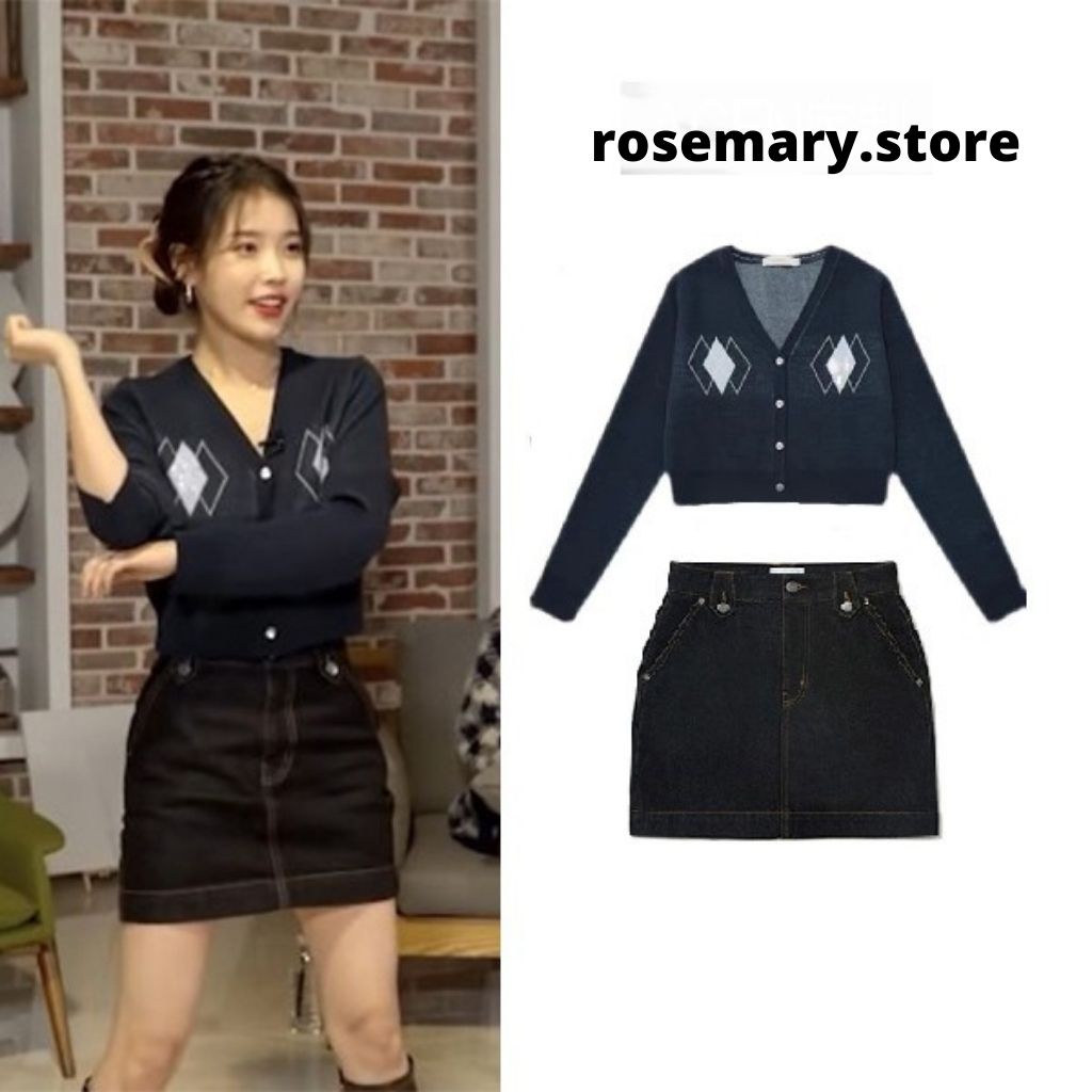 Set áo cardigan váy ngắn đen IU