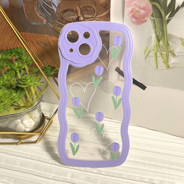Ốp Điện Thoại TPU Họa Tiết Hoa Tím / Trắng Viền Lượn Sóng Cho iphone 11 13 pro max 12 / 6 / 7 / 8plus / X max