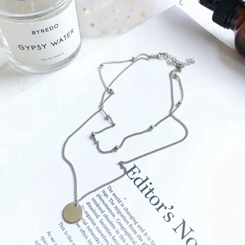 Cod In Stock New Simple Retro Gold Silver Round Beads Pendant Necklace Multi-layer Chain Choker for Ladies Party