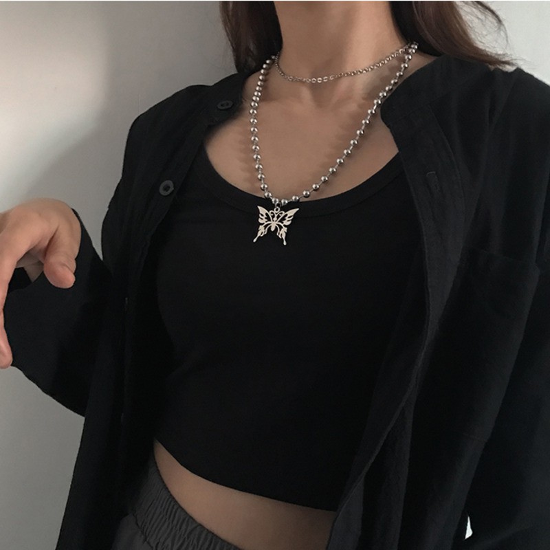Dây Chuyền Mặt Hình Bươm Bướm Phong Cách Hip Hop Dành Cho Nữ