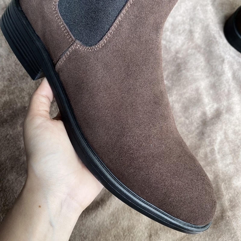 Giày chelsea boot nam da bò thật TEFOSS HN601 nâu da lộn mũi tròn cá tính, bụi bặm size 38-44