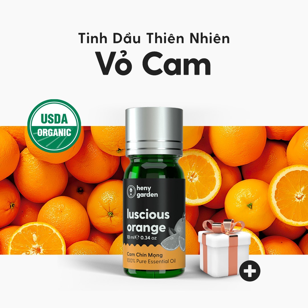 Tinh Dầu Cam Ngọt Organic Nguyên Chất Đậm Đặc Xông Thơm Phòng, Làm Nến Thơm Thiên Nhiên, Giúp Dễ Ngủ Heny Garden 10mL