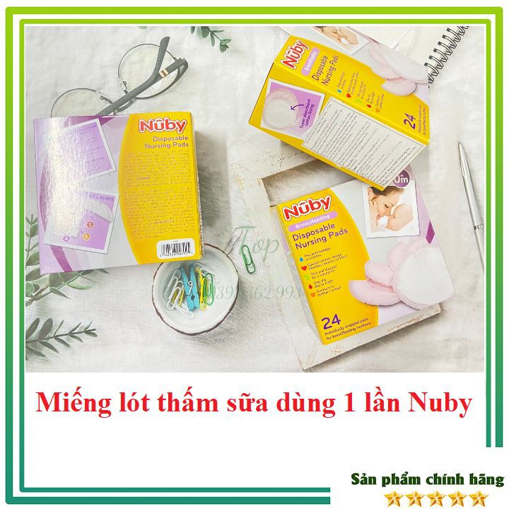 Miếng lót thấm sữa dùng 1 lần 📌CAO CẤP📌Hộp 24 miếng thấm sữa chống tràn cho mẹ tự tin Nuby - USA (mẫu mới nhất)