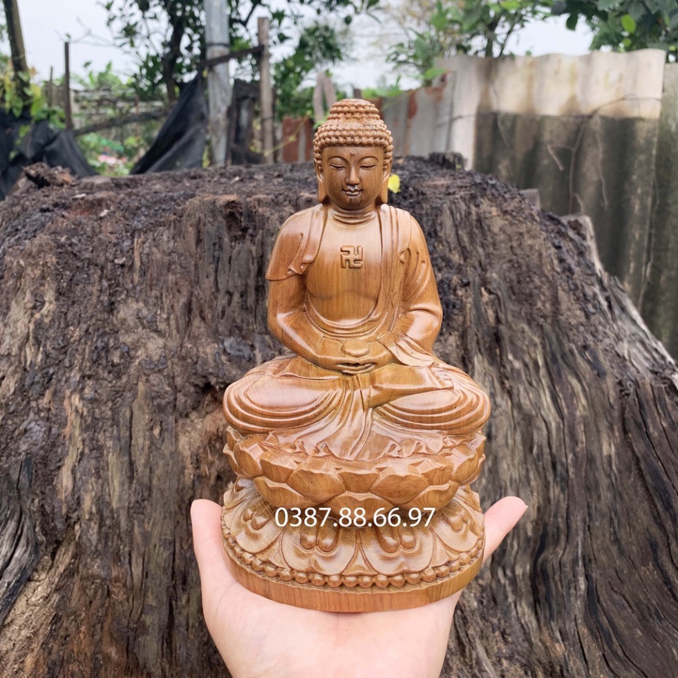 Tượng phật ông a di đà cao 15cm và 20cm chất liệu gỗ bách xanh