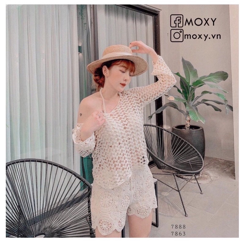 Ren 17-Set bộ bikini ren đi biển 3 món bra-áo lưới ngoài-quần sóc