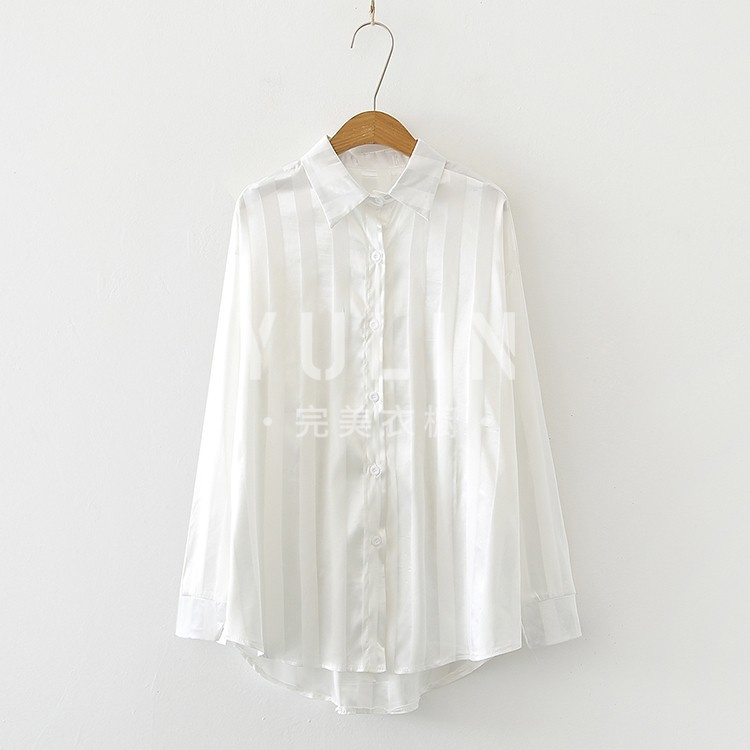 【🔥Spot sale🔥】Spot 2021 autumn new polo neckline texture Korean version loose casual solid color all-match blouse niche shirt female blouse white