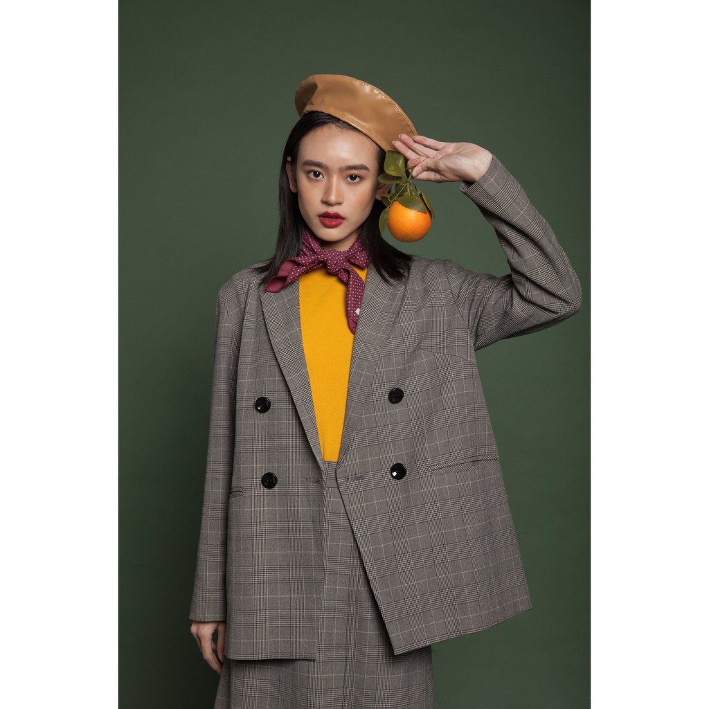 [Madelen] Blazer Kẻ Xám 4 Cúc