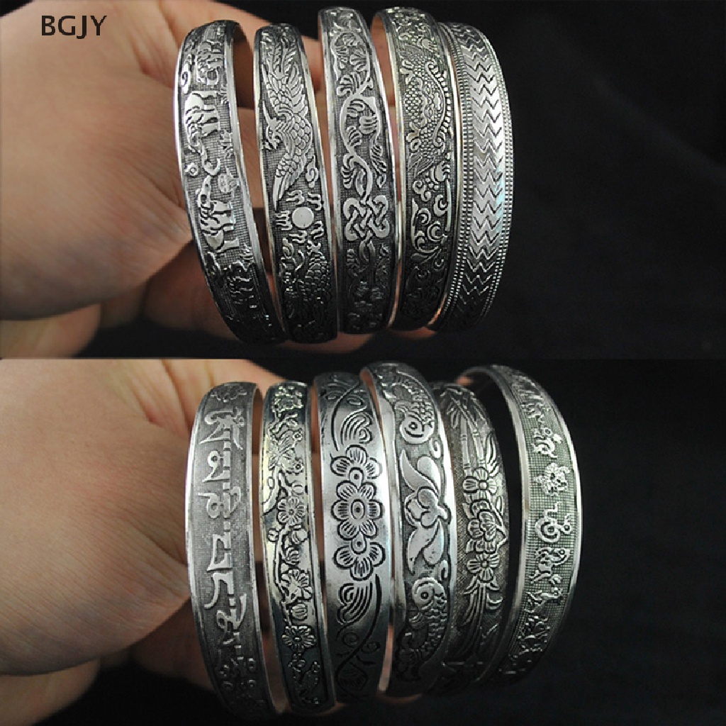 BGJY Retro Opening  Bracelet Jewelry Vintage Tibetan Silver Totem Carved Bangle Cuff NEW