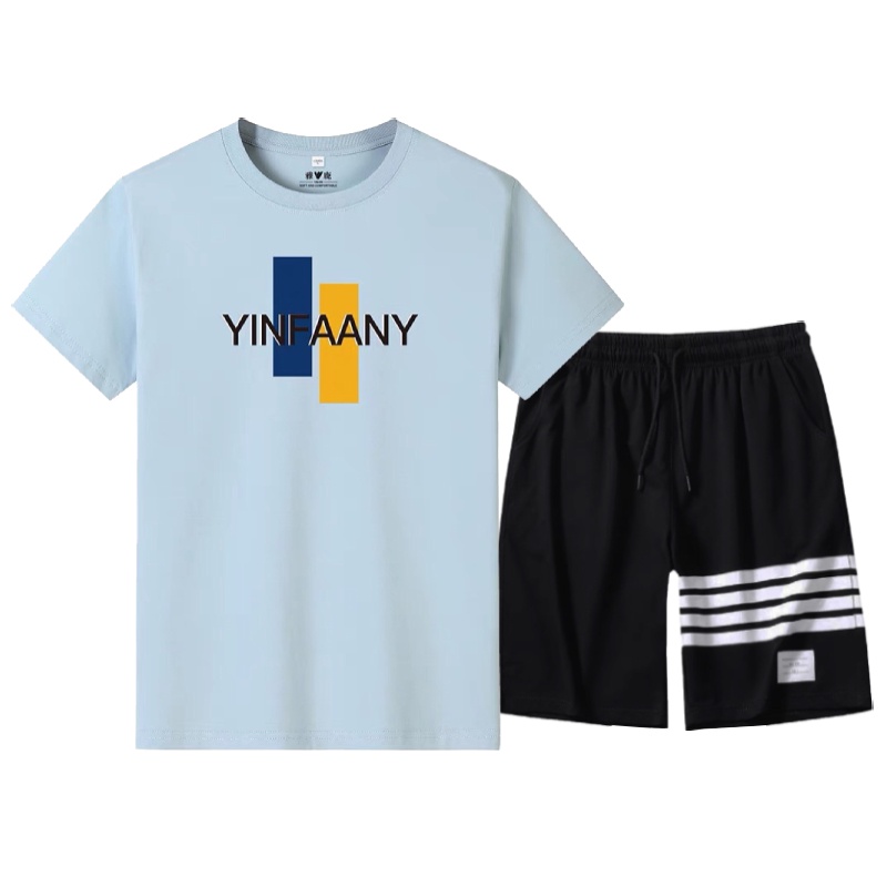 Set Bộ 2 Món Quần Shorts + Áo Thun Nam Chất Vải Thun CB2_MAT165TH_MSH001THDEF6 (Cộc Tay Yinfaany + 3 Kẻ Ngang)