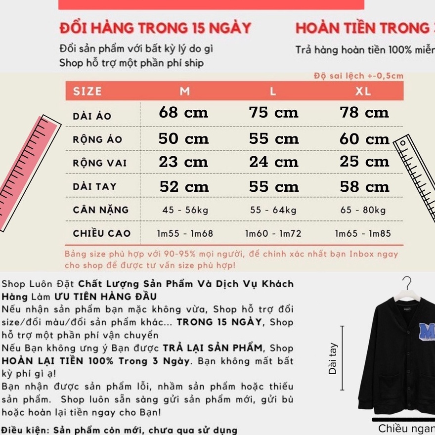 Áo cardigan nỉ bông cotton unisex  Thêu logo M missout dưới 75kg - mã KA03 | BigBuy360 - bigbuy360.vn