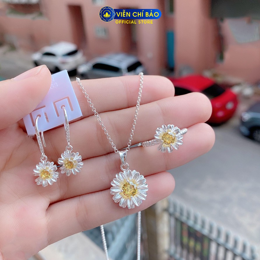Dây chuyền bạc nữ mặt Daisy đính đá chất liệu bạc 925 thời trang phụ kiện trang sức nữ thương hiệu Viễn Chí Bảo D400655