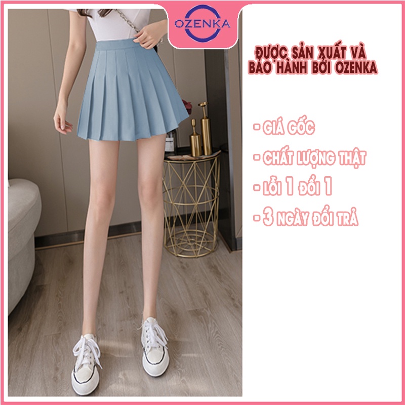 Chân váy ngắn xếp ly tennis OZENKA , chân váy cạp cao kèm quần trong tuyết mưa đen ghi be mặc đi học đi chơi đi làm | BigBuy360 - bigbuy360.vn