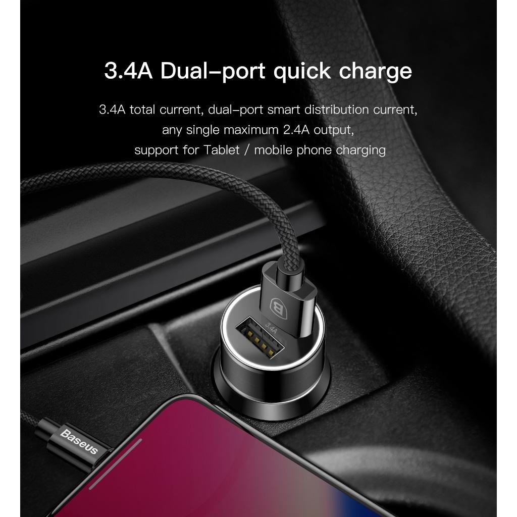 Sạc Điện Thoại 2 Cổng USB 5V 3.4A Trên Ô Tô - Baseus Small crew Car Charger, Chính Hãng siêu bền | BigBuy360 - bigbuy360.vn