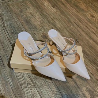 Giày sục nữ cao gót mũi nhọn 2 quai đính đá siêu sang