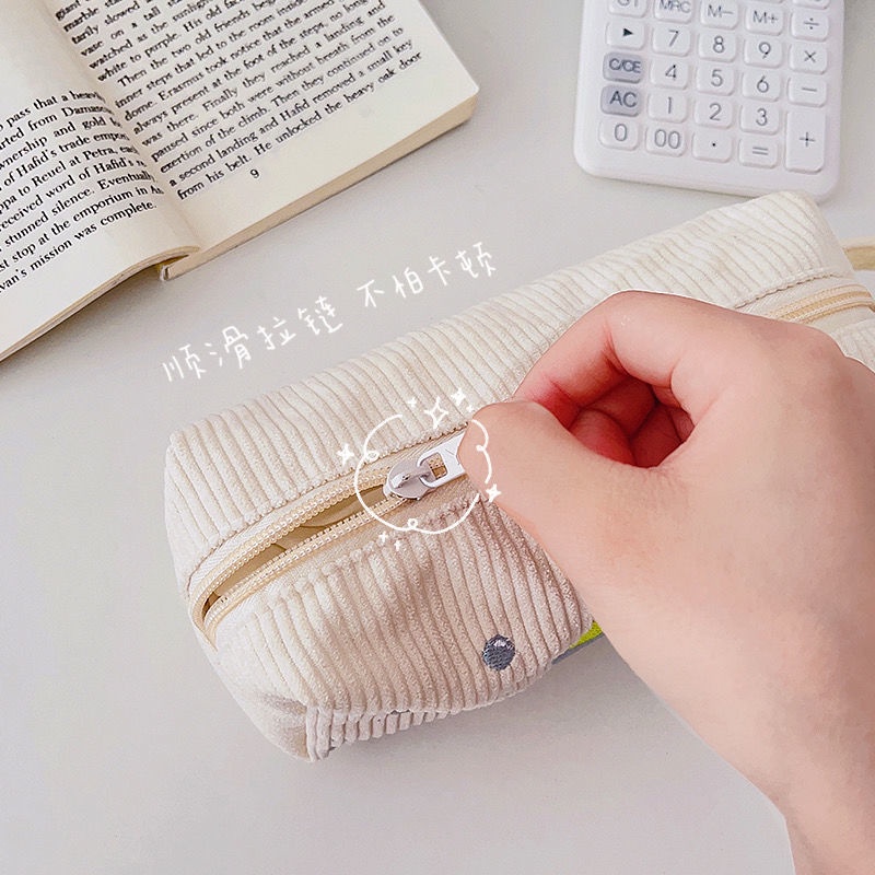 Túi Đựng Bút Chì Thêu Hình Trái Đất Dễ Thương Phong Cách Hàn Quốc Ốp