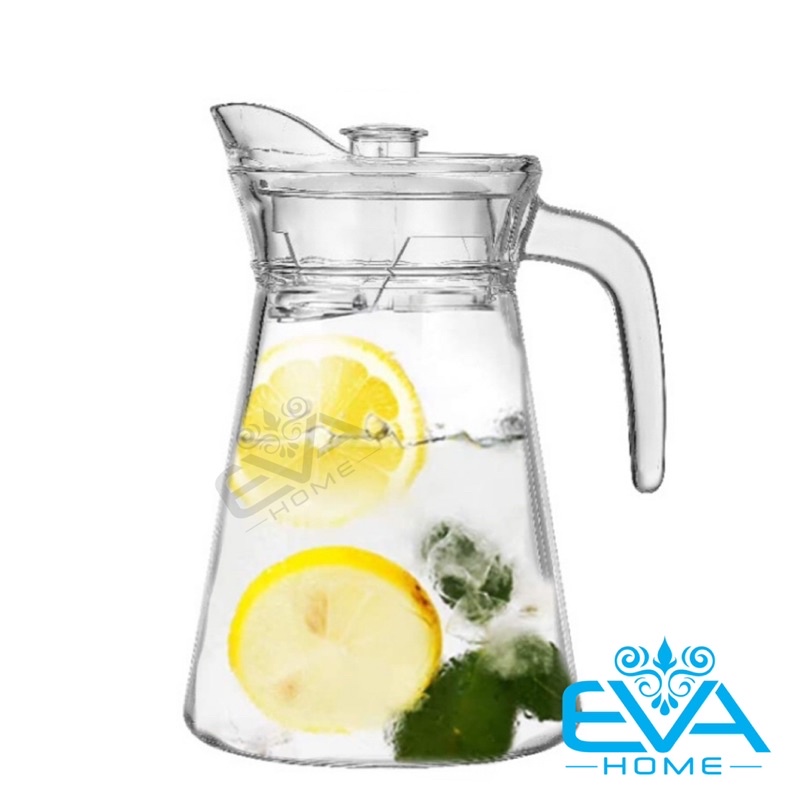 Bình Thuỷ Tinh Đựng Nước 1.6L Miệng Rót Dáng Eo Thẳng Quai Cầm EH1009 Glass Pitcher Modern Pot 1600 ML