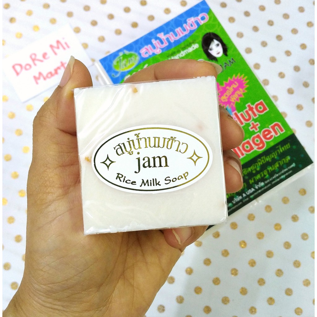 Xà phòng cám gạo Thái Lan JAM RICE MILK SOAP 65g 🇹🇭 xà bông sữa, tinh chất gạo trắng sáng da