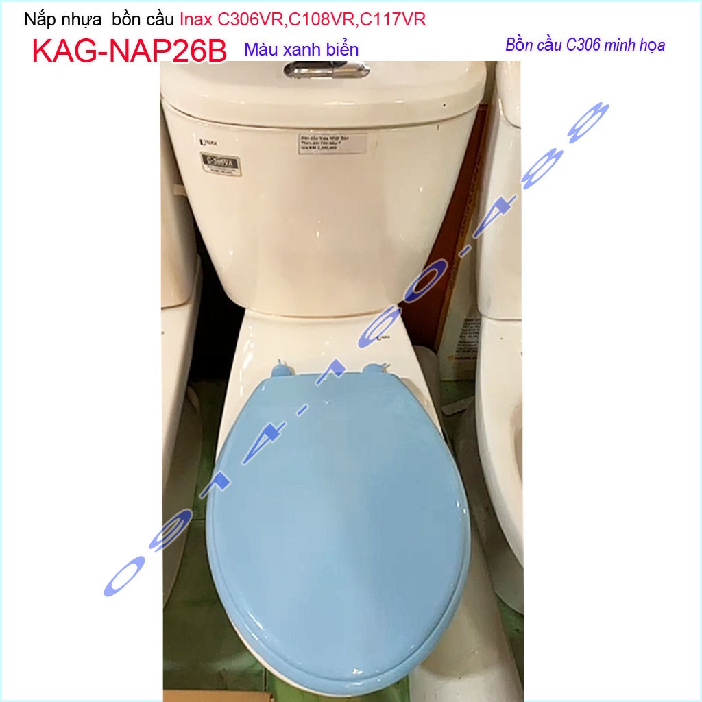 Nắp đậy bồn cầu Inax KAG-NAP26B cho C117, C306, C108, nắp bồn cầu 2 khối nhựa xanh biển dày bóng đẹp