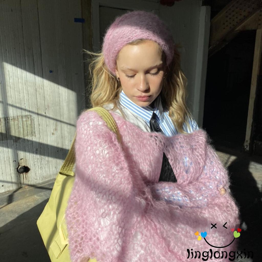 Áo Sweater Dệt Kim Linglongxi2-Y2K Aesthetics Họa Tiết Ngôi Sao Năm Cánh Phong Cách Harajuku Retro Harajuku Grunge Goth