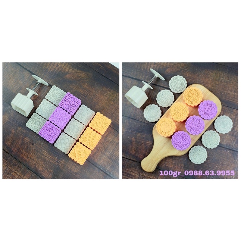 Khuôn làm bánh trung thu lò xo 100gr- 6 mặt nhấn Mẫu truyền thống