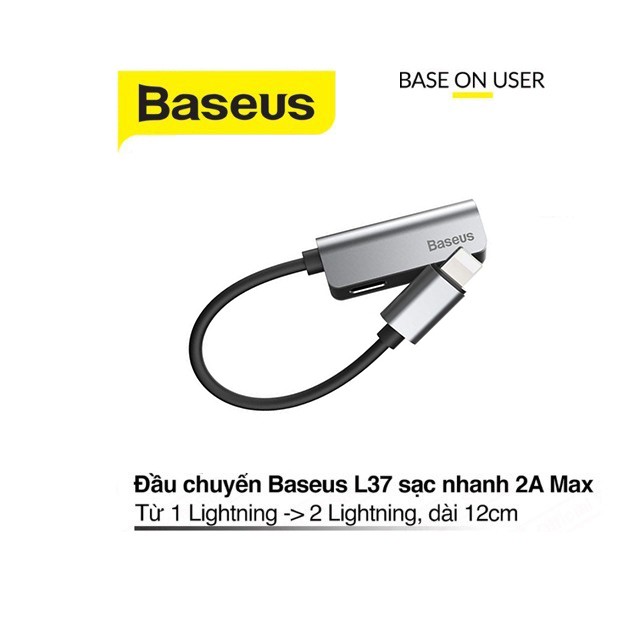 Cáp chuyển cổng Baseus L37 chân sang 2 hỗ trợ vừa sạc vừa nghe nhạc có đàm thoại cho IP ( Bạc )