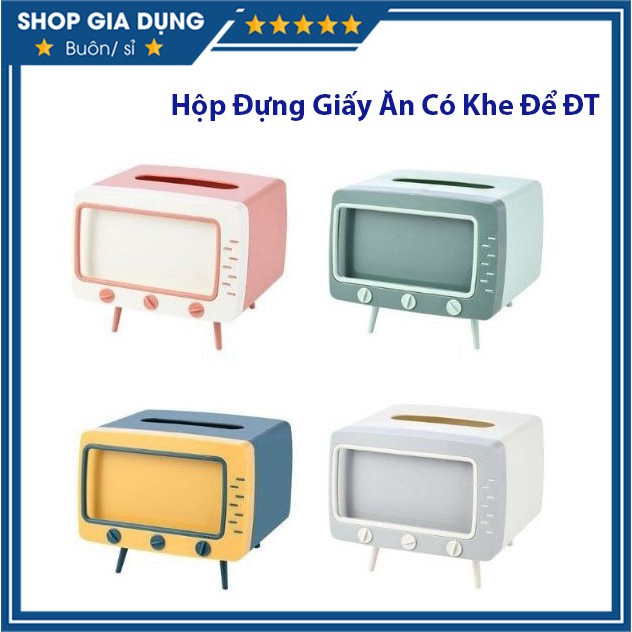 [Mã LIFE1404ALL50K giảm 10% đơn 200K] Hộp Đựng Giấy Ăn Vintage Hộp Giấy Ăn Có Khe Để Điện Thoại Hộp Giấy Ăn Hình Tivi