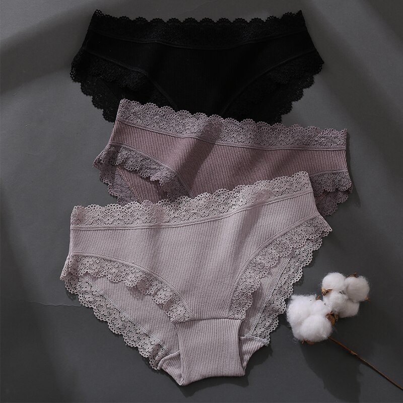 Quần lót TAKETALK chất liệu cotton phối ren mềm mại thoáng khí 6 màu trơn tùy chọn dành cho nữ