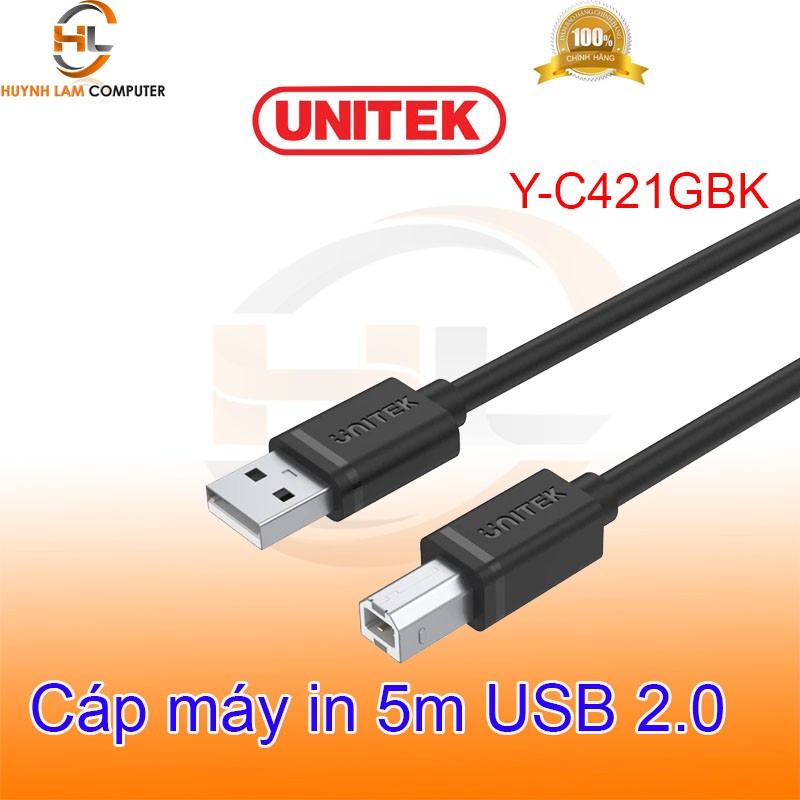 Cáp máy in 5M Unitek YC421GBK USB 2.0 - Hãng phân phối