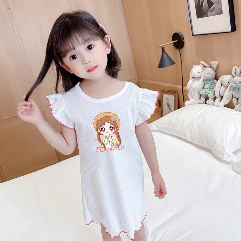 Váy ngủ cho bé gái, đồ ngủ lụa mỏng mùa hè, đồ ngủ nàng tiên bé gái, quần áo ở nhà phong cách công chúa quần áo điều hòa cho bé