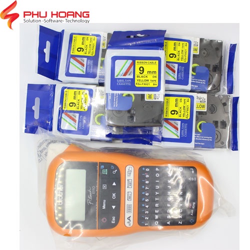 Combo máy in nhãn Brother PT-E110 và 5 nhãn in Hze,Tz2,Pze khổ rộng 9mm