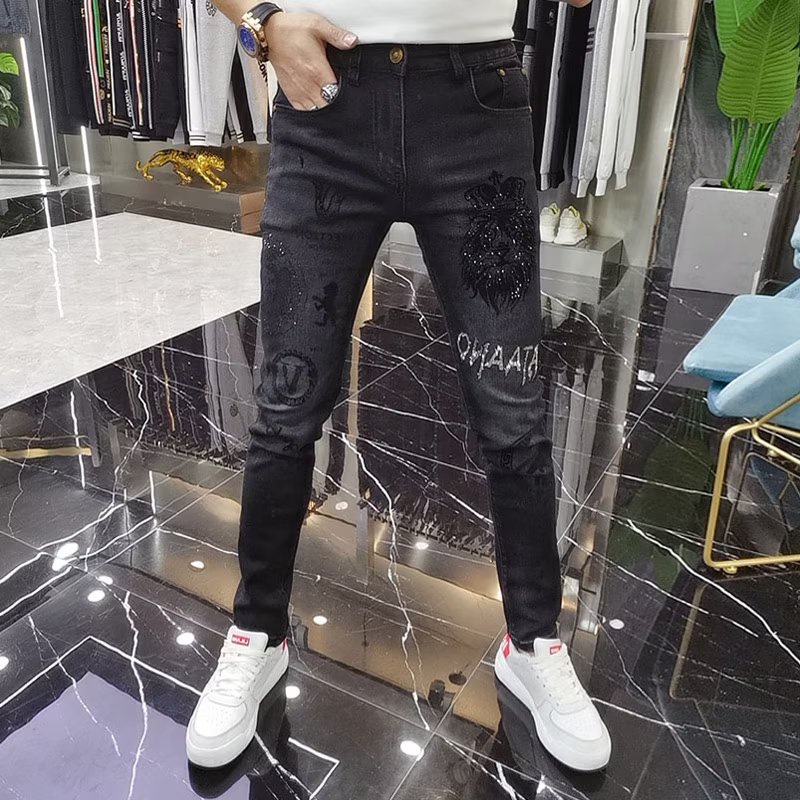 Quần Denim In Họa Tiết Đính Đá Cá Tính★Khuyến Mãi Bán Chạy★Quần Jean Dài Dáng Ôm Đính Đá Thời Trang Cao Cấp Cá Tính Cho Nam