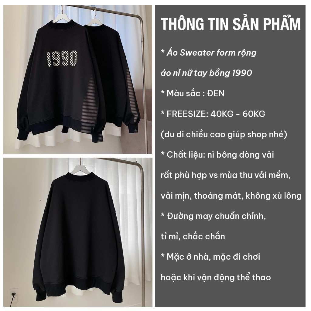 Áo Sweater Form Rộng VENUS áo nỉ nữ tay bồng hàn quốc - 1990