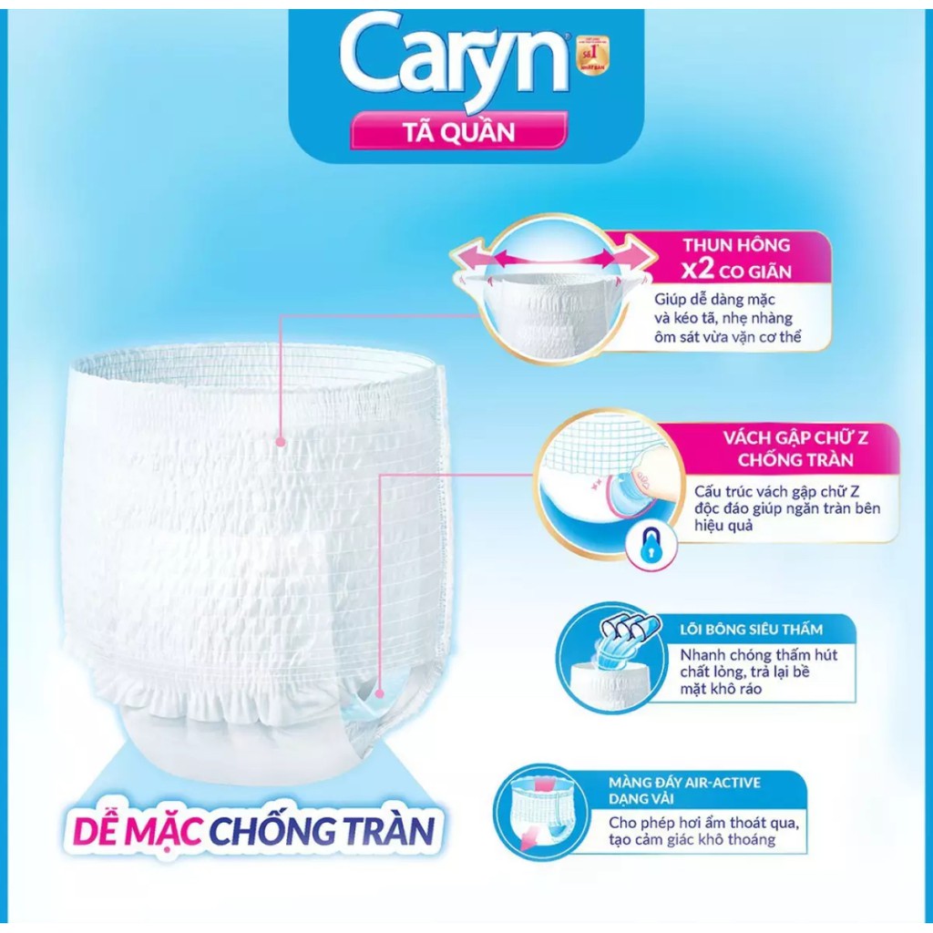 Tã/Bỉm Quần Caryn Người Lớn Caryn M16,L14,M8 Miếng Mỏng Nhẹ Chống Tràn Dành Cho Người Già Có Thể Đi Lại