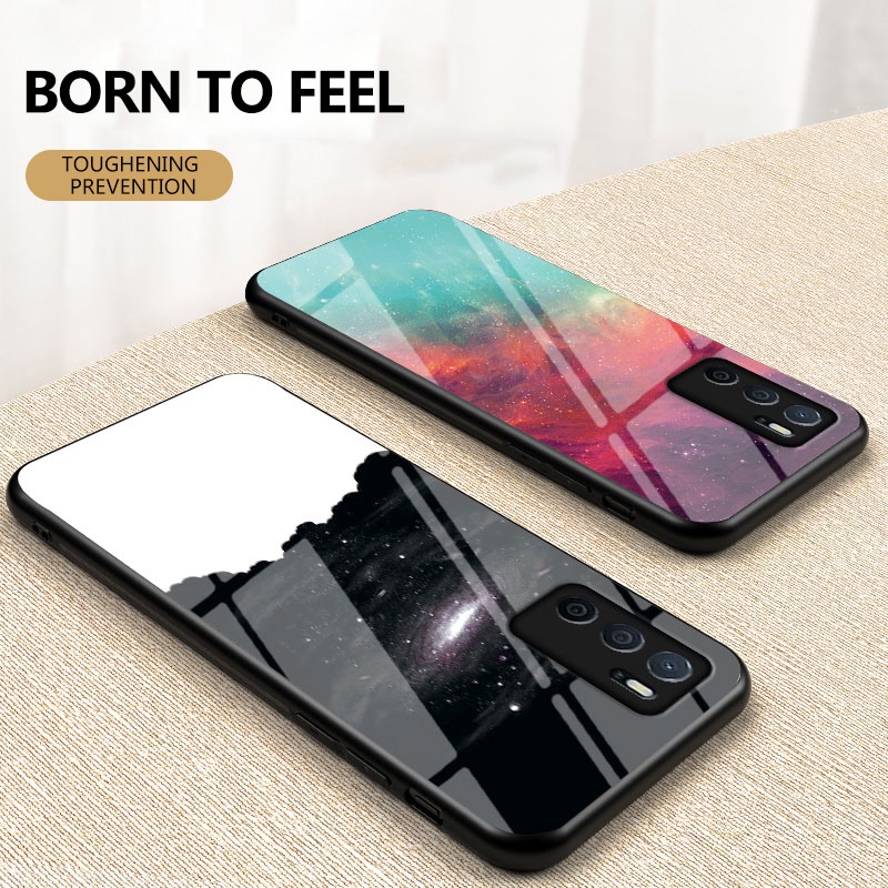 Ready Stock casing OPPO A16 Star Space Gradient Tempered Glass Phone Case Shockproof hard protective